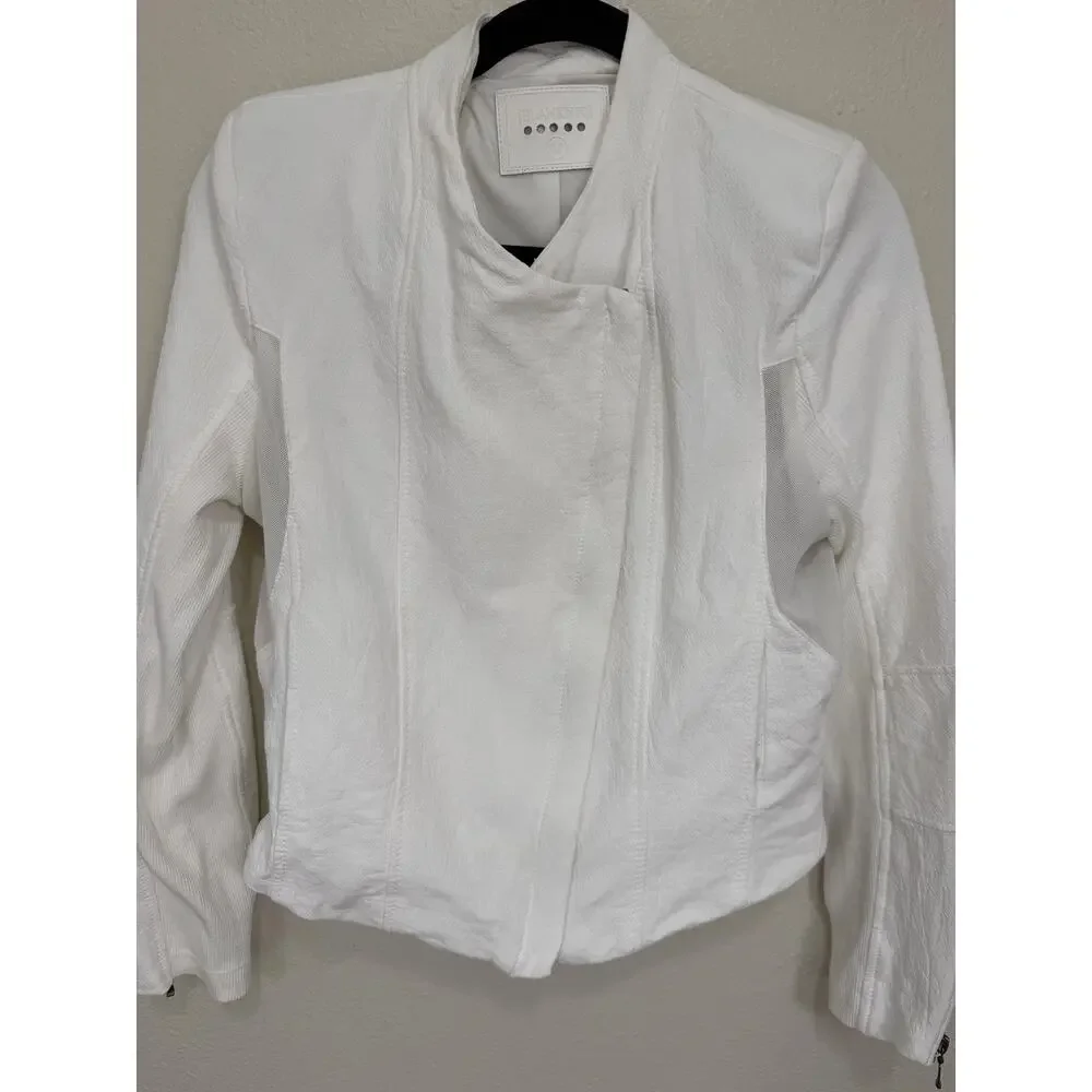 BLANKNYC White So Icy Collarless Mesh Moto Jacket Panel Asymmetric Zip M